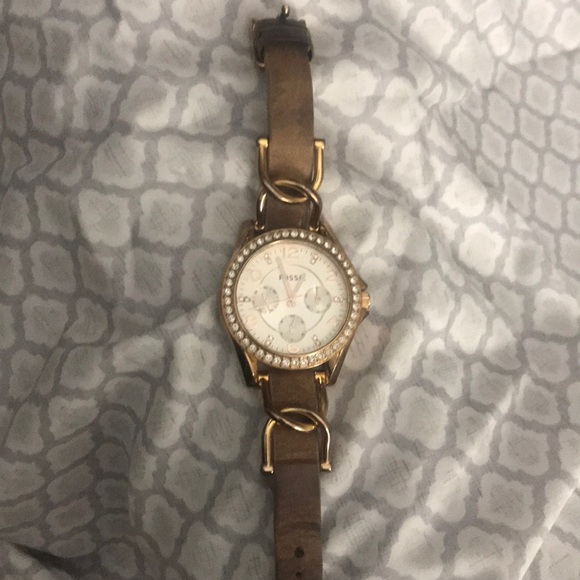 Rose Gold Fossil Watch with Suede band